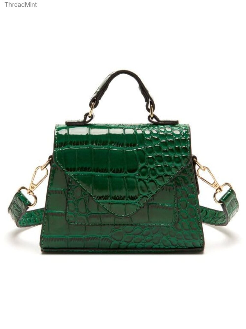 Vegan Leather Crocodile Pattern Mini Crossbody Bag Women Trendy Cute Purse